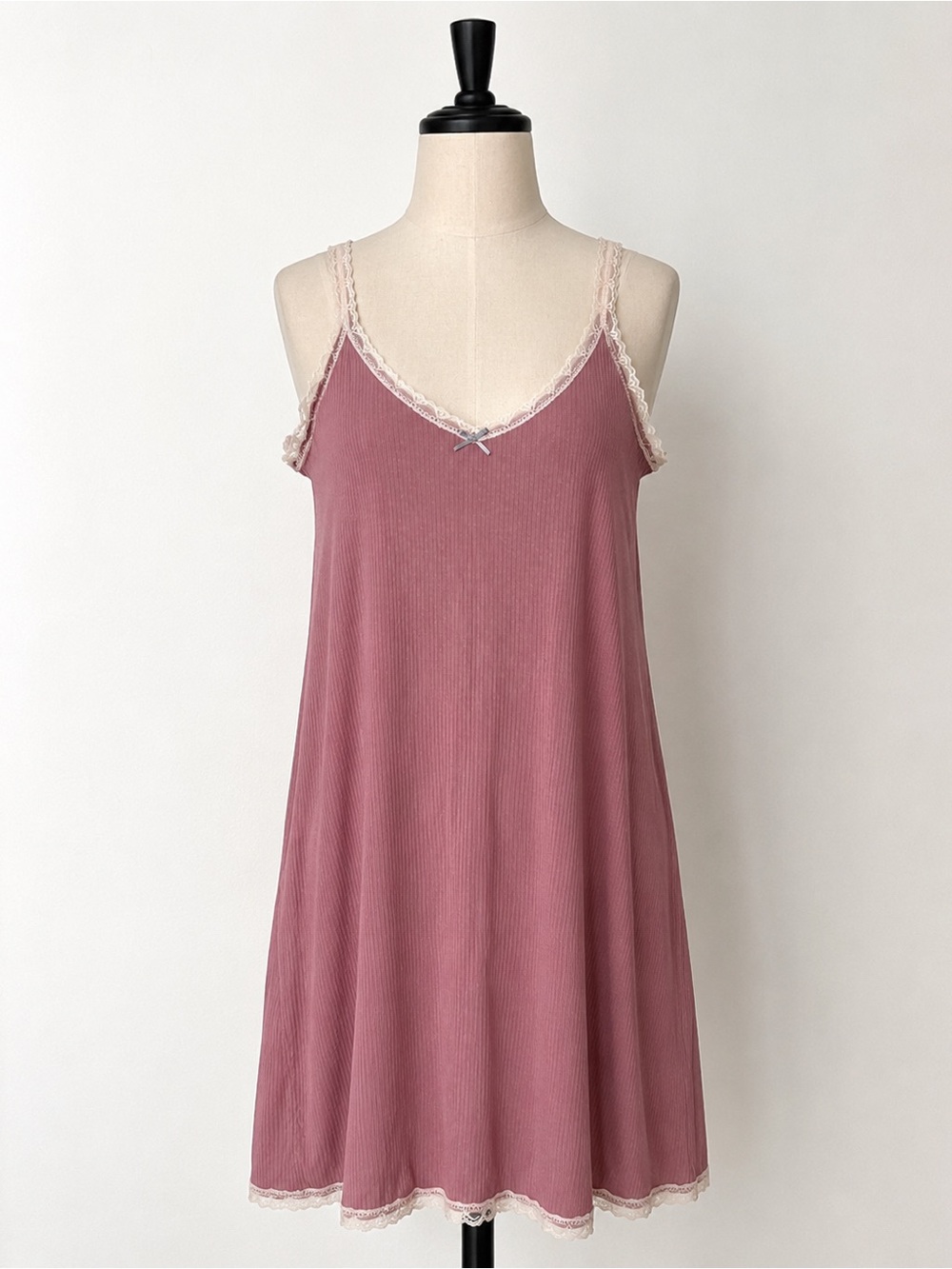Honeydew Intimates Rose Mauve Ribbed Lace-Trim Chemise